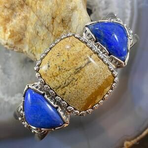 Carolyn Pollack Southwestern Style Sterling Picture Jasper/Denim Lapis Bracelet